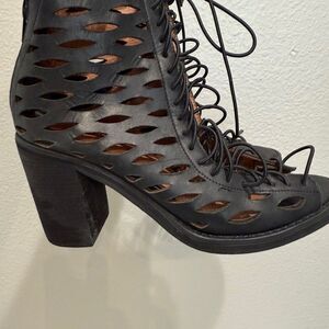 Jeffrey Campbell Shoes Womens Size 6.5 Boots Ibiza Black Laser Cut Leather